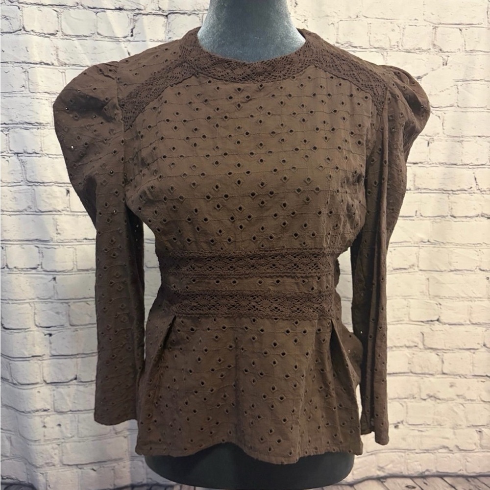 Olivaceous Brown Lace Detail Blouse